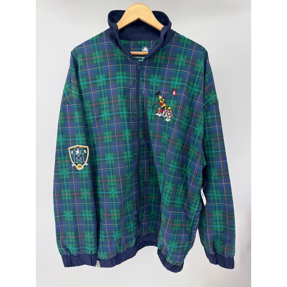 NEW Disney Jacket Adult XXL Green Plaid Golf Mickey Mouse Pluto Embroidered